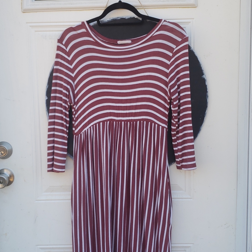 rust and white striped dress
